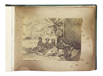 (FIJI, TASMANIA, OCEANIA--EARLY PHOTOGRAPHS.) Album containing 57 mounted albumens of Oceanic peoples and locations,